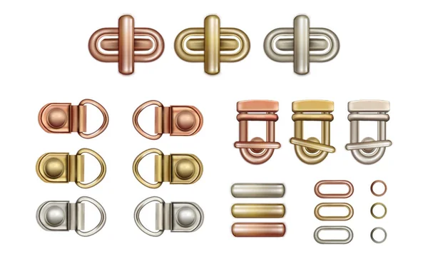 Haberdashery accessories. Metal twist locks for bags. Loops and — Stock Vector