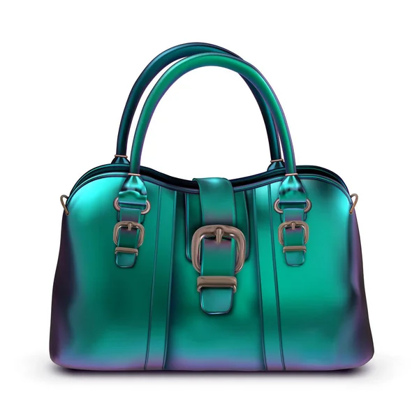 Vrouwen glanzend gelakt tas turquoise iriserende kleuren met buc — Stockvector