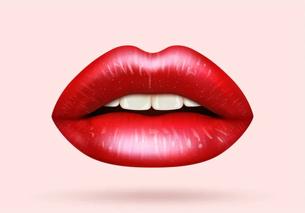 Lèvres rouges femelles isolées. Illustration vectorielle réaliste — Image vectorielle