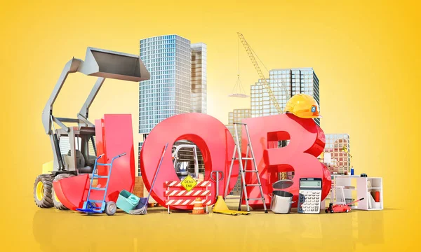 Job word with work tools. 3d illustration — Stock Photo, Image