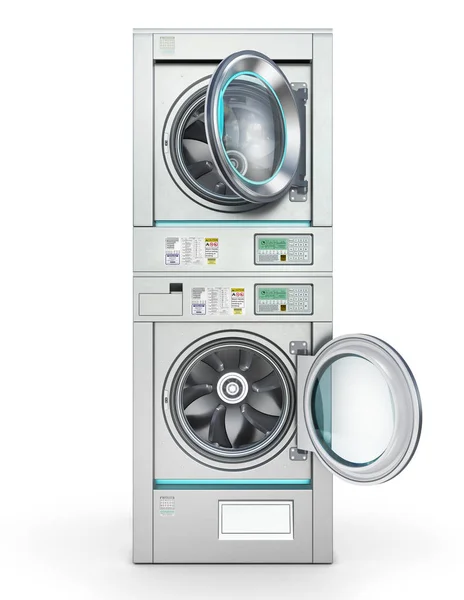 Wasserij. Industriële wasmachine geïsoleerd op de witte. 3D illustratie — Stockfoto