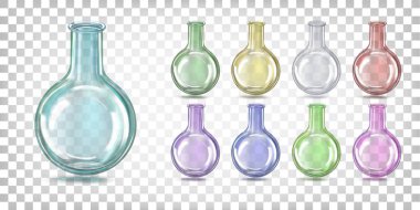 Çok renkli cam laboratuvar Flask yuvarlak alt. Vektör illust