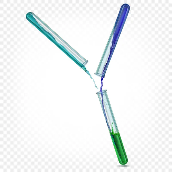 Tubos de ensayo de laboratorio con un liqu transparente de color iridiscente — Archivo Imágenes Vectoriales