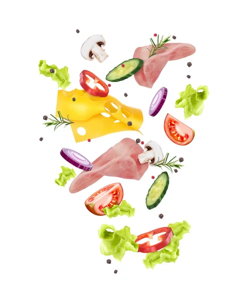 Vektor Illustration Gurkensalat Käse und Fleisch — Stockvektor