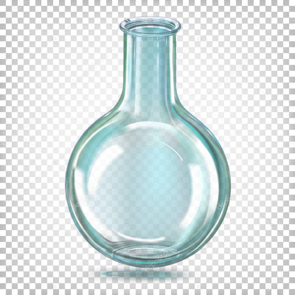 Laboratory flask round bottom glass. Vector illustration on a tr