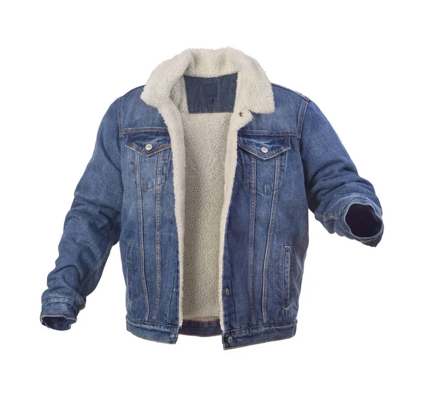 Blue denim jacket with fur isolated — Stock Photo, Image