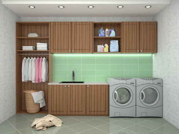 Buanderie design avec lave-linge. Illustration 3d — Photo