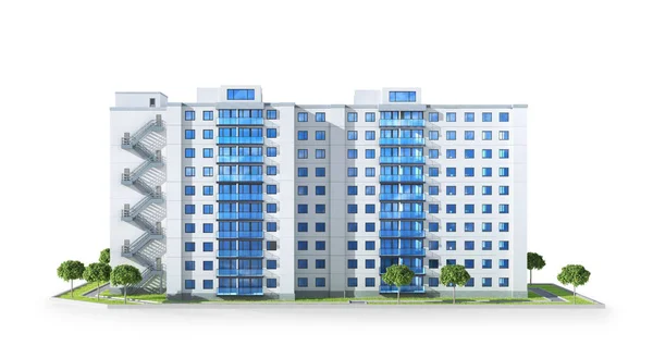 Eigentumswohnung oder modernes Wohnhaus. Immobilienentwicklung und das Konzept des städtischen Wachstums. 3D-Illustration — Stockfoto