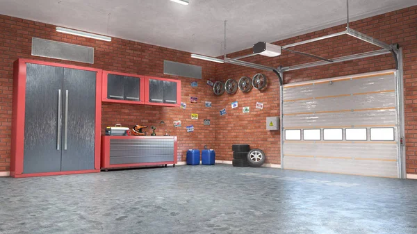 Garage with rolling gate interior. 3d illustration — Stock Photo, Image