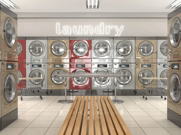 Interior desain laundry publik. Ilustrasi 3d — Stok Foto