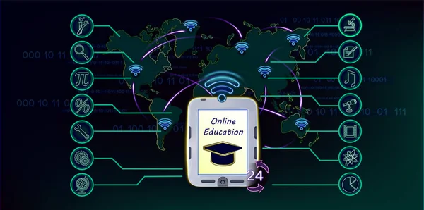 Concepto de aprendizaje en línea. Obtener información a través del Interne — Archivo Imágenes Vectoriales