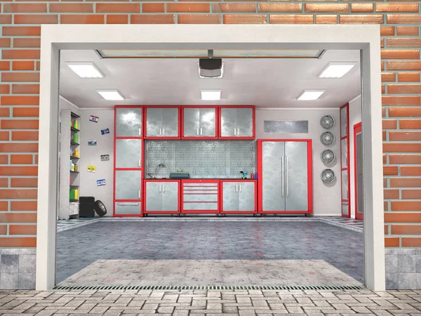 Garage interieur. 3D-illustratie — Stockfoto