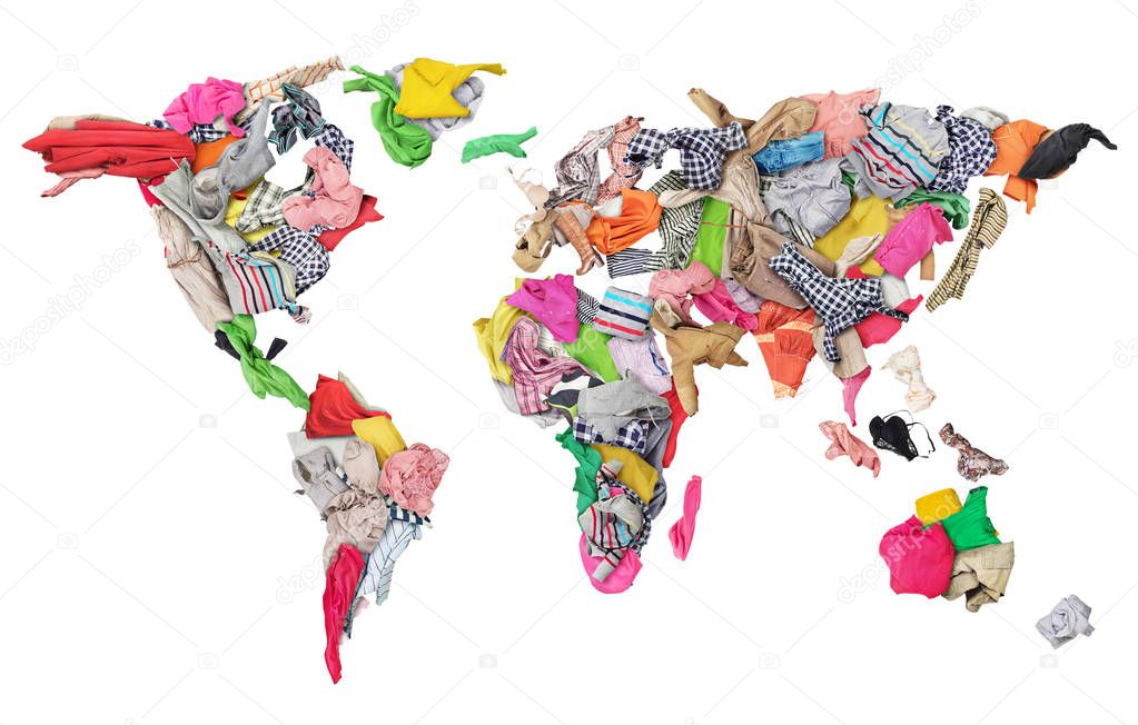 Clothing in the form of a world map isolated on white background