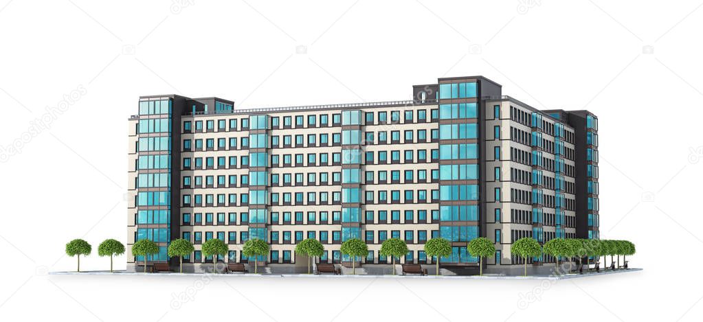 House building and city construction concept. Architectural details of modern apartment building. 3d illustration
