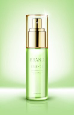 Cam şişede bulunan cilt bakım özü. Vektör çizimi