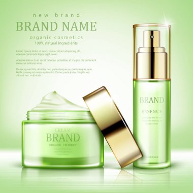 Kozmetik ürün reklam tasarım. Vektör çizim