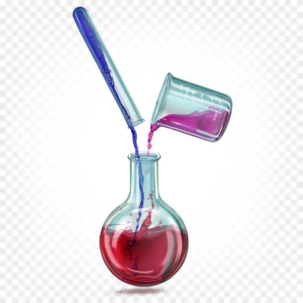 Laboratuvar cam şişesi, test tüpü ve tr 'li hemical beher. — Stok Vektör