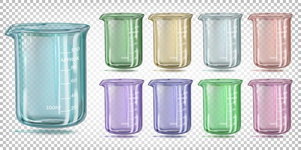Flerfärgad glas kemisk bägare med uppmätta divisioner. Vec — Stock vektor