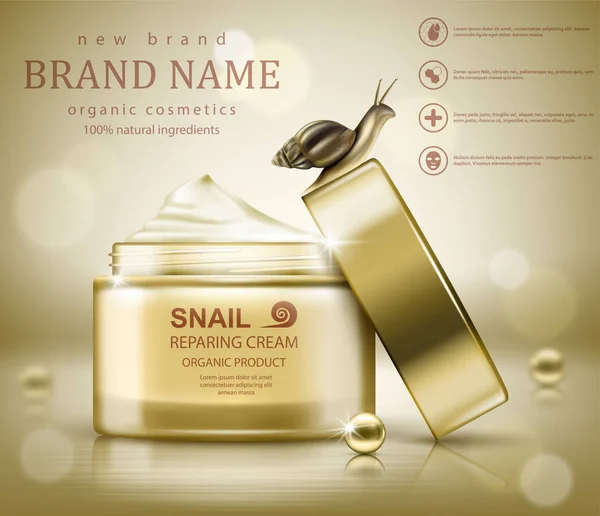 Snail cosmetic packaging design. Vector illustration — Stock Vector