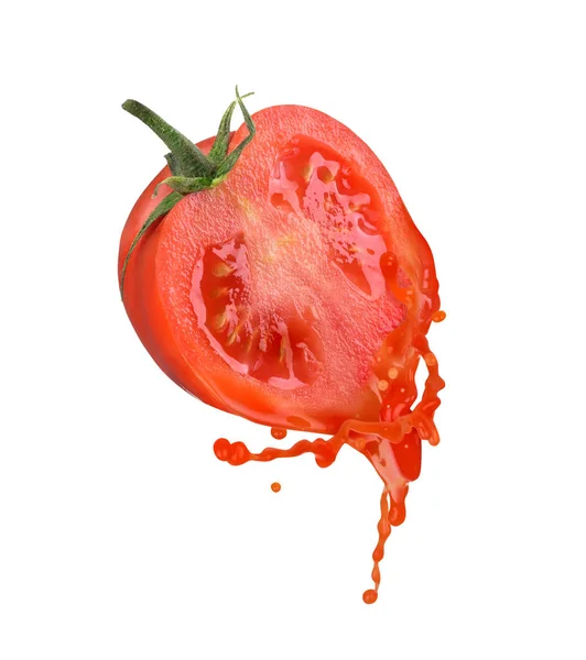 Tomate con jugo sobre fondo blanco — Foto de Stock