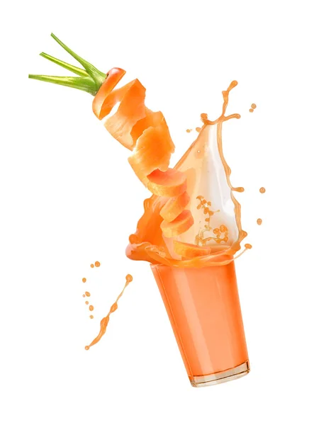 Carrot juice splash in glass — Stock Photo, Image