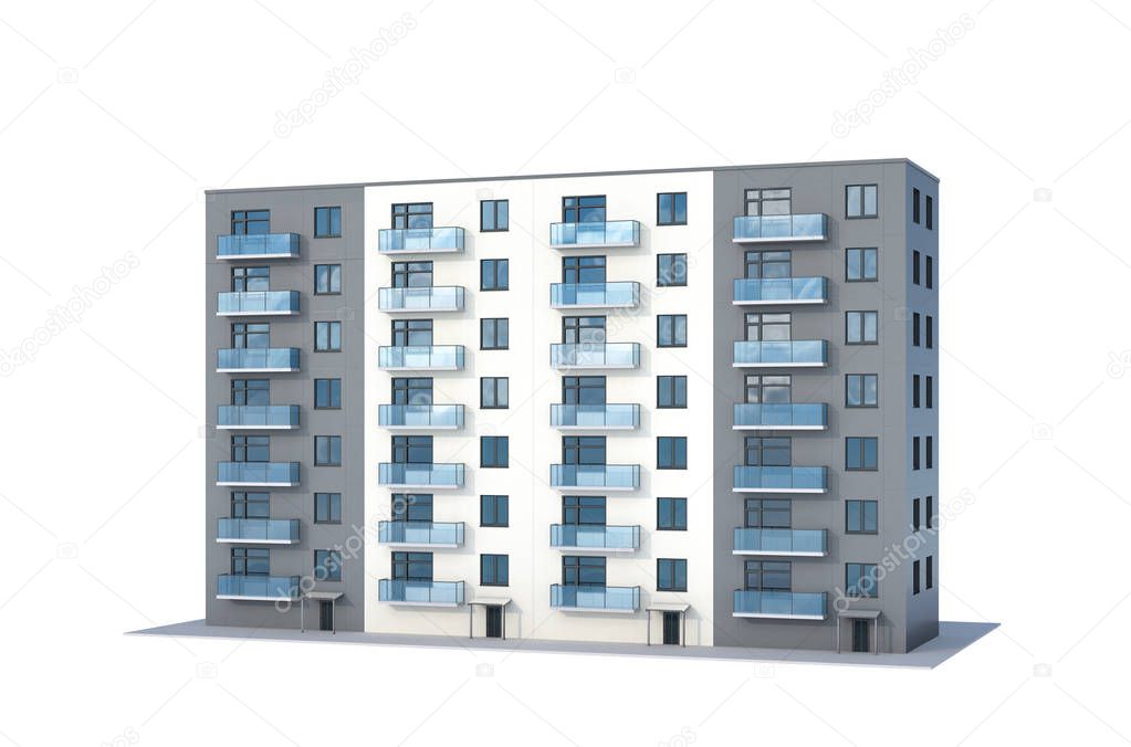 Building. High-rise building. House with a tree. 3d illustration