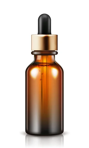 Naturlig organisk olja isolerad på vit bakgrund. Body Oil i brun flaska. Vektor illustration — Stock vektor