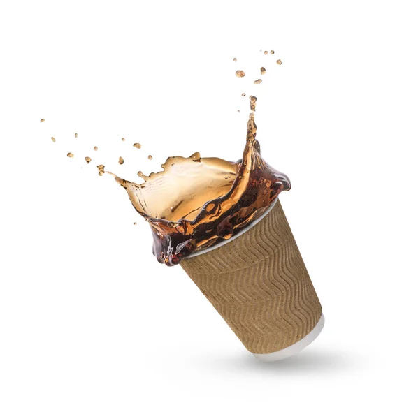 Izole kahve sıçrama ile kahve kağıt fincan — Stok fotoğraf
