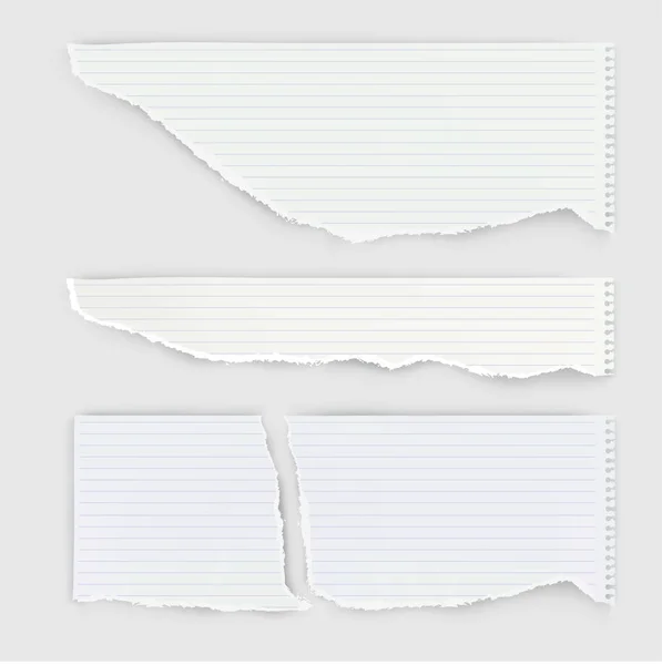 Set of fragments of lined paper. Horizontal, rectangular and squ — Stock Vector