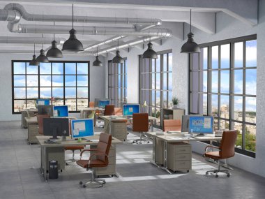 modern ofis iç 3d illüstrasyon