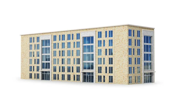 Edificio de varios pisos sobre un fondo blanco. ilustración 3d — Foto de Stock