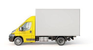 Beyaz arka planda kamyon teslimatı. 3d illüstrasyon