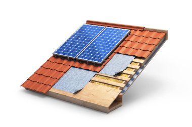 roof, solar panel. 3d illustration clipart