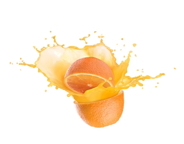 Spruzzo di succo d'arancia con arancia — Foto Stock