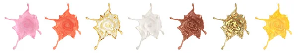 Set de diferentes salpicaduras líquidas aisladas sobre fondo blanco. ilustración 3d —  Fotos de Stock