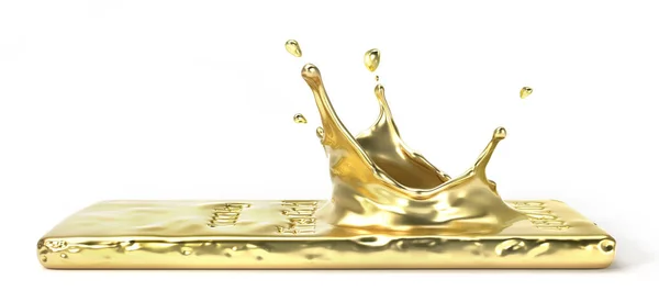 Splash van de Gold Bar isolatie op een witte achtergrond. 3D illustratie — Stockfoto