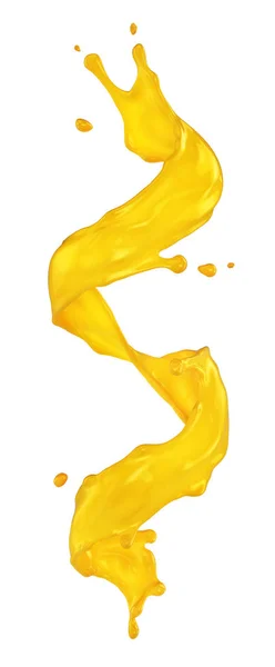 Splash van sinaasappelsap geïsoleerd op een witte achtergrond. 3D-illustratie — Stockfoto