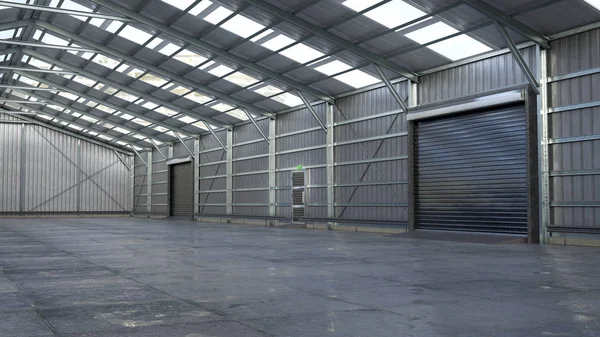 Hangar iç haddeleme kapıları ile. 3d illüstrasyon