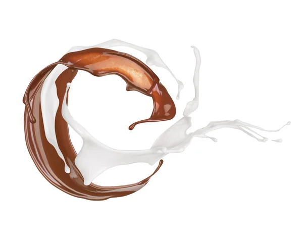 巧克力牛奶溅在白色背景 — 图库照片