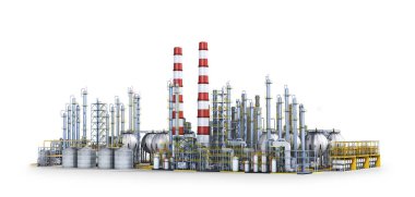 Petrol rafinerisi. Fabrika dışında izole beyaz arka plan üzerinde. 3d illüstrasyon