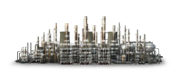 Olieraffinaderij industrie en petrochemische installatie, geïsoleerd op witte achtergrond. 3D-illustratie — Stockfoto