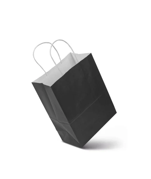 Fekete papír bevásárló táska elszigetelt — Stock Fotó
