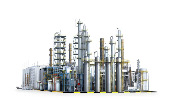 Oil refinery. Factory outside Isolated on white background. 3d illustration