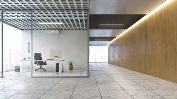 현대적인 사무실과 복도 인테리어. 3D 일러스트레이션 — 스톡 사진
