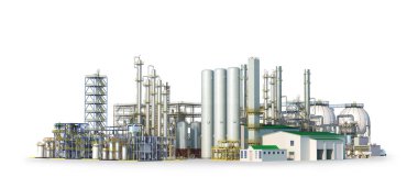 Fabrika. Beyaz arka planda izole edilmiş. 3d illüstrasyon