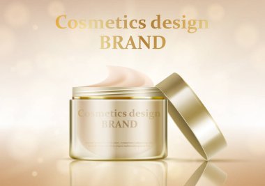 Kozmetik kavanoz krem. Altın arka plan üzerinde. Vektör çizim