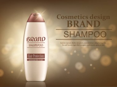 Saç bakım ürünleri paketleme şişe şampuan tasarlayın. Vektör çizim