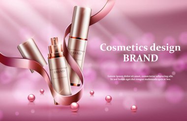 Kozmetik reklamları, hafif pembe paket tasarım vektör çizim ışıltılı bokeh elemanları ile pembe arka plan olarak ayarla
