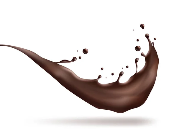 Vector illustratie van warme chocolademelk, cacao of koffie splash met druppels — Stockvector