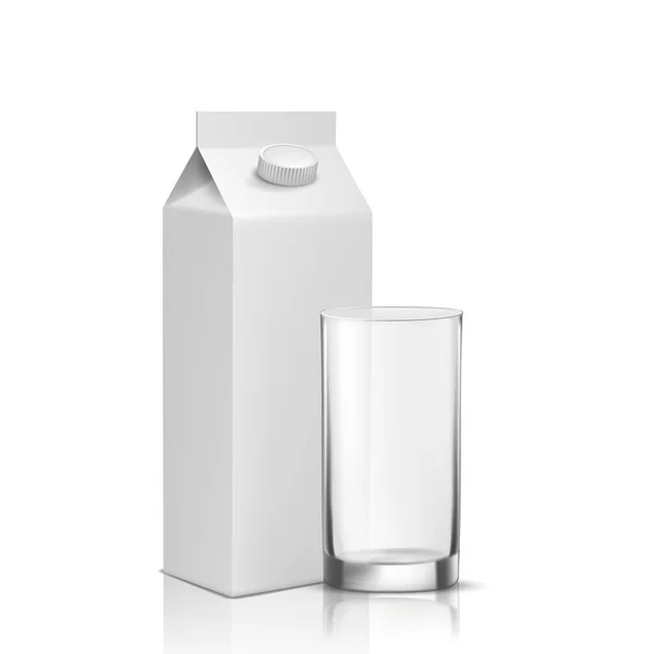 Una confezione di latte e un bicchiere, su fondo bianco. Illustrazione vettoriale — Vettoriale Stock